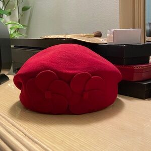 Elegant Red Beret with Floral Design